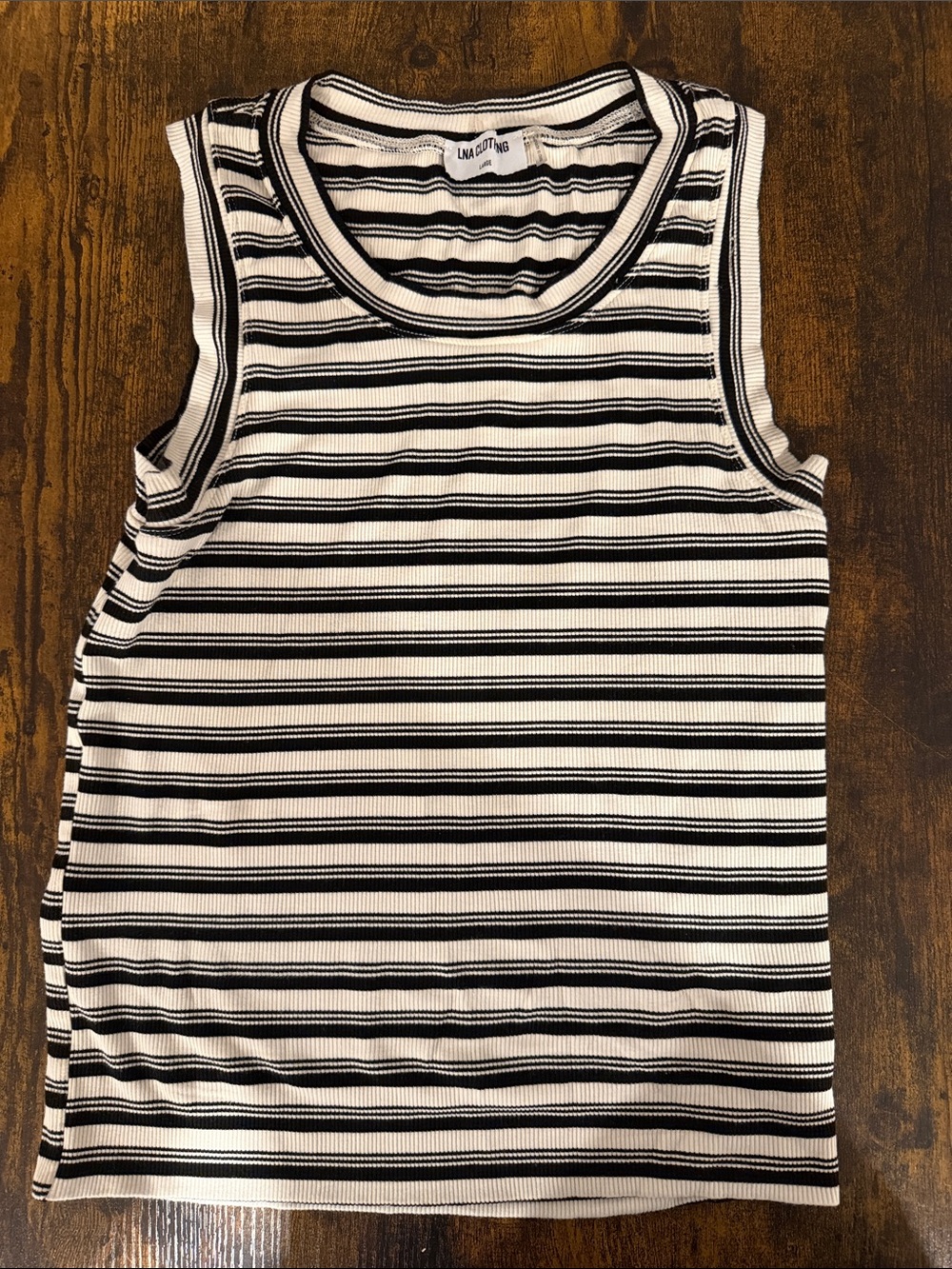 LNA Black & White Striped Ribbed Tank Top